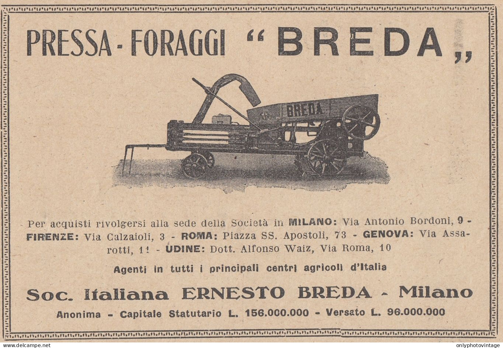 Pressa Foraggi BREDA - 1930 Pubblicità Epoca - Vintage Advertising - Publicités