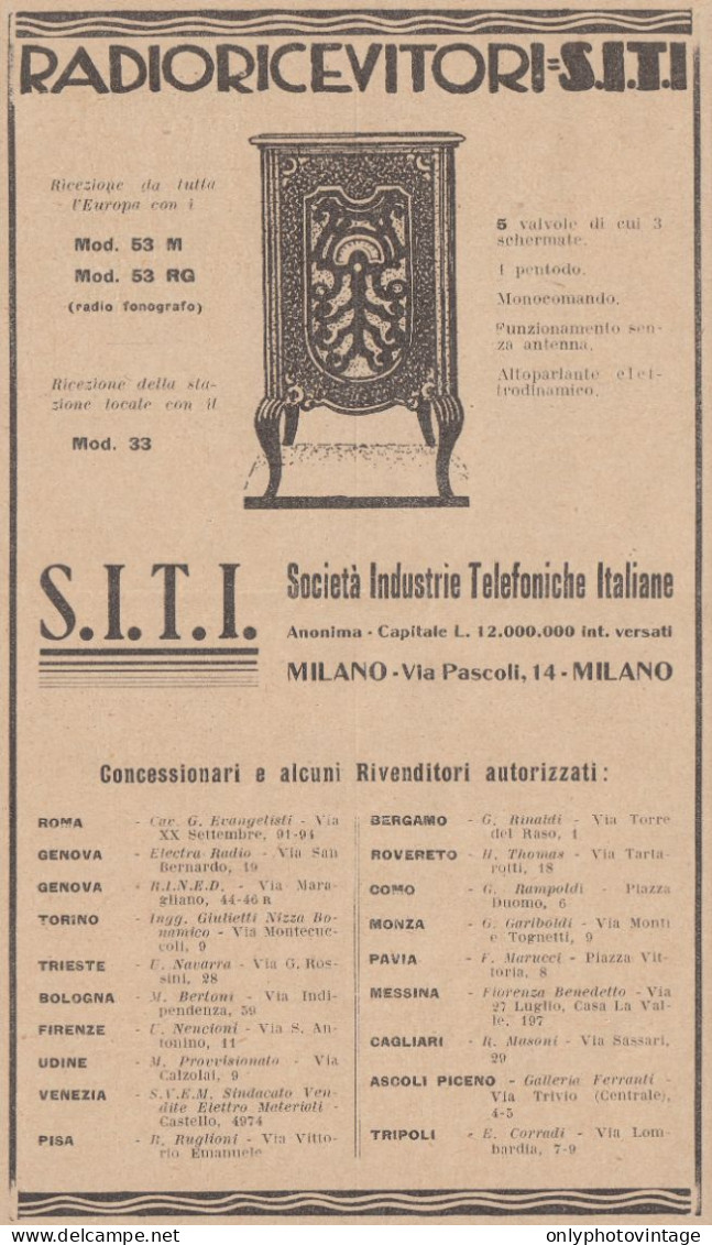 Radioricevitori S.I.T.I. - 1931 Pubblicità Epoca - Vintage Advertising - Publicités
