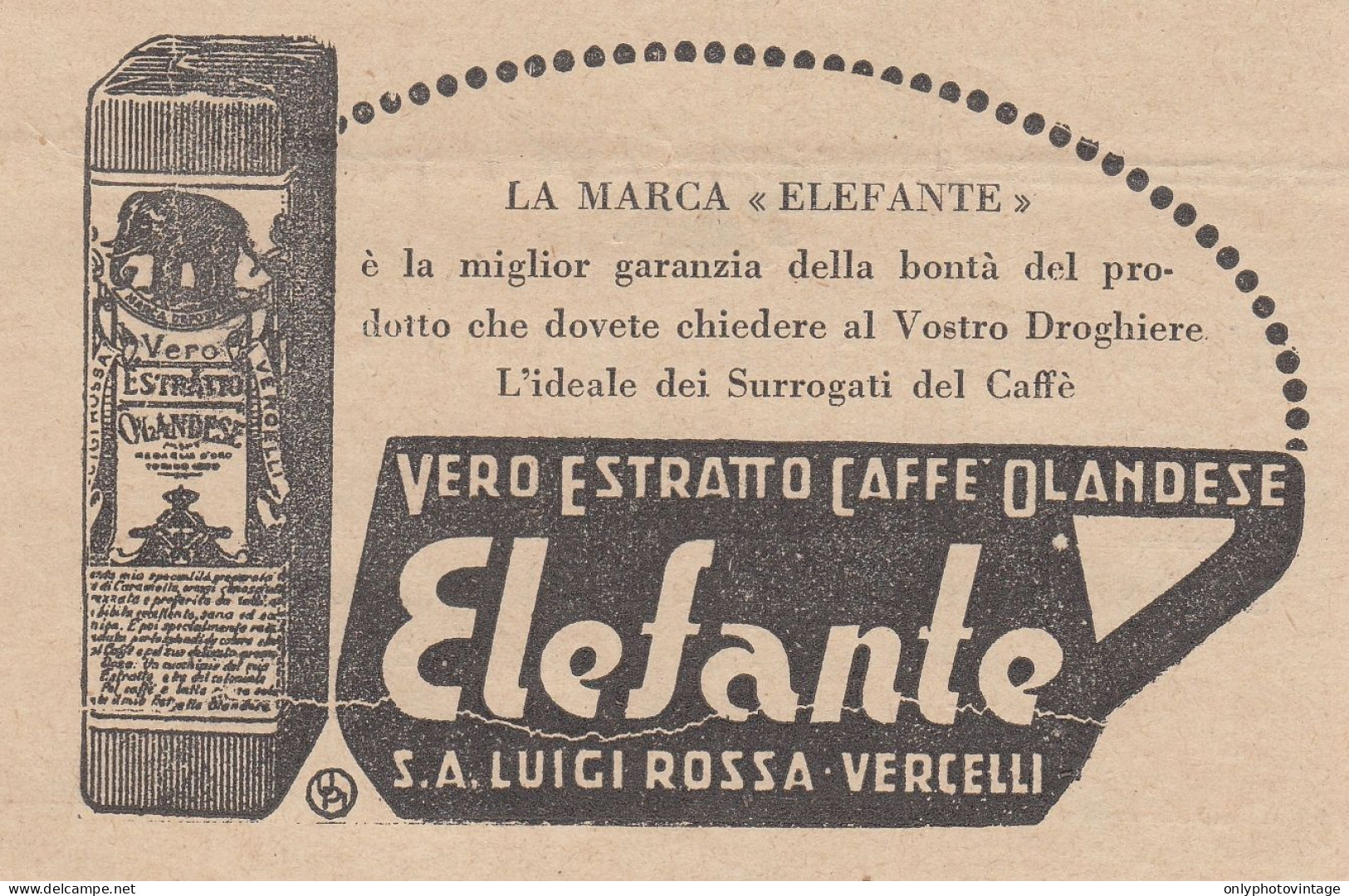 ELEFANTE Vero Estratto Caffé Olandese - 1931 Pubblicità - Vintage Ad - Werbung