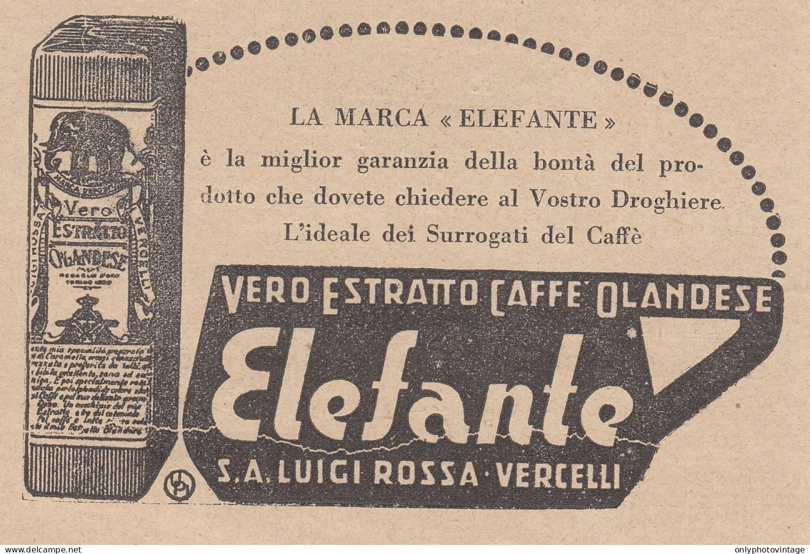 ELEFANTE Vero Estratto Caffé Olandese - 1931 Pubblicità - Vintage Ad - Publicités