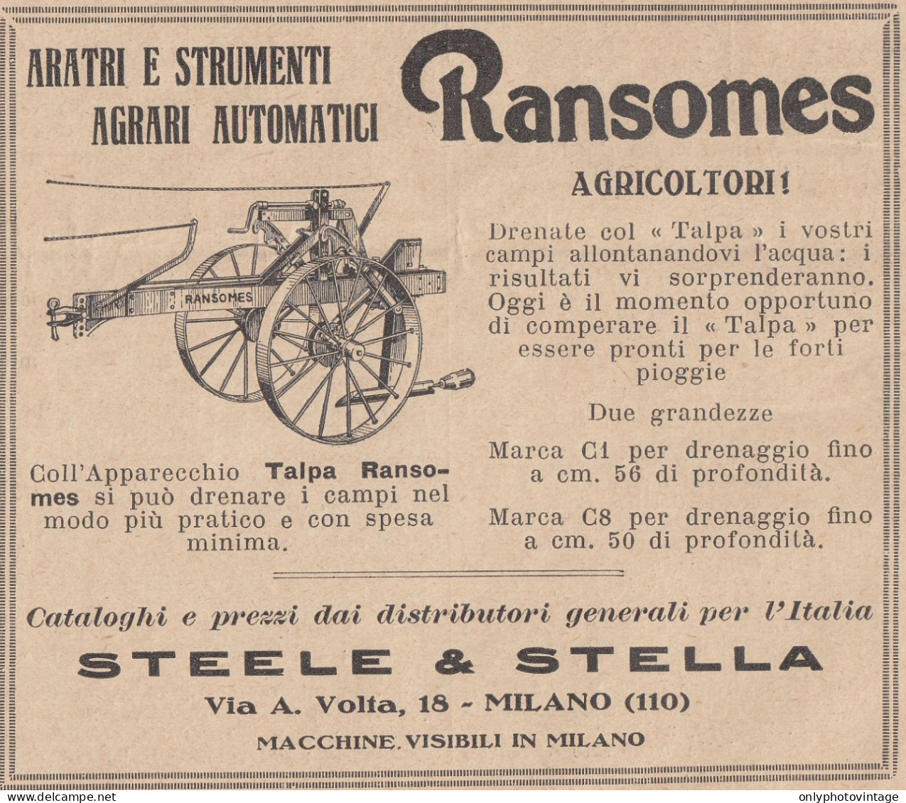 Talpa RANSOMES - 1931 Pubblicità Epoca - Vintage Advertising - Pubblicitari