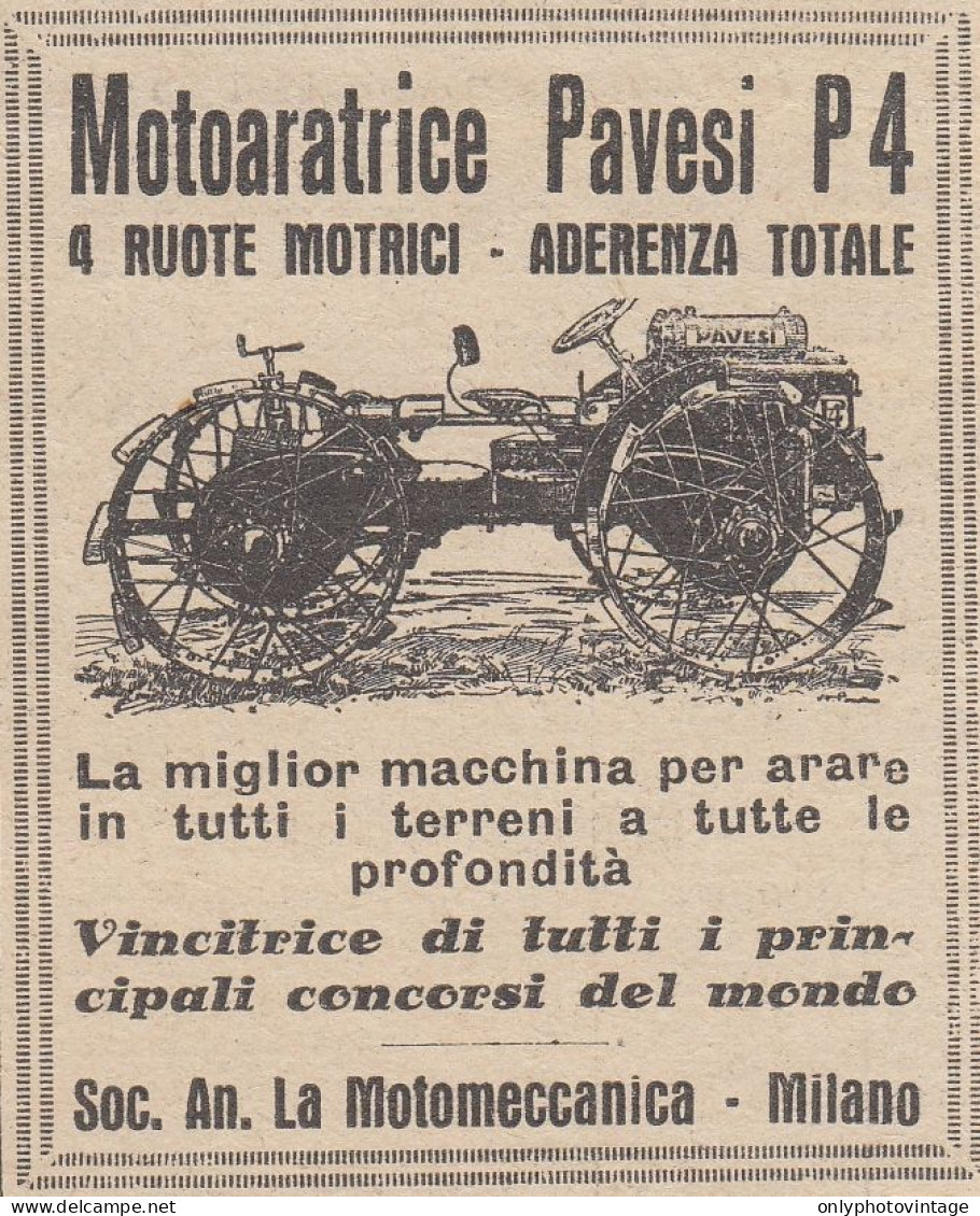 Motoaratrice PAVESI P 4 - 1927 Pubblicità Epoca - Vintage Advertising - Publicités