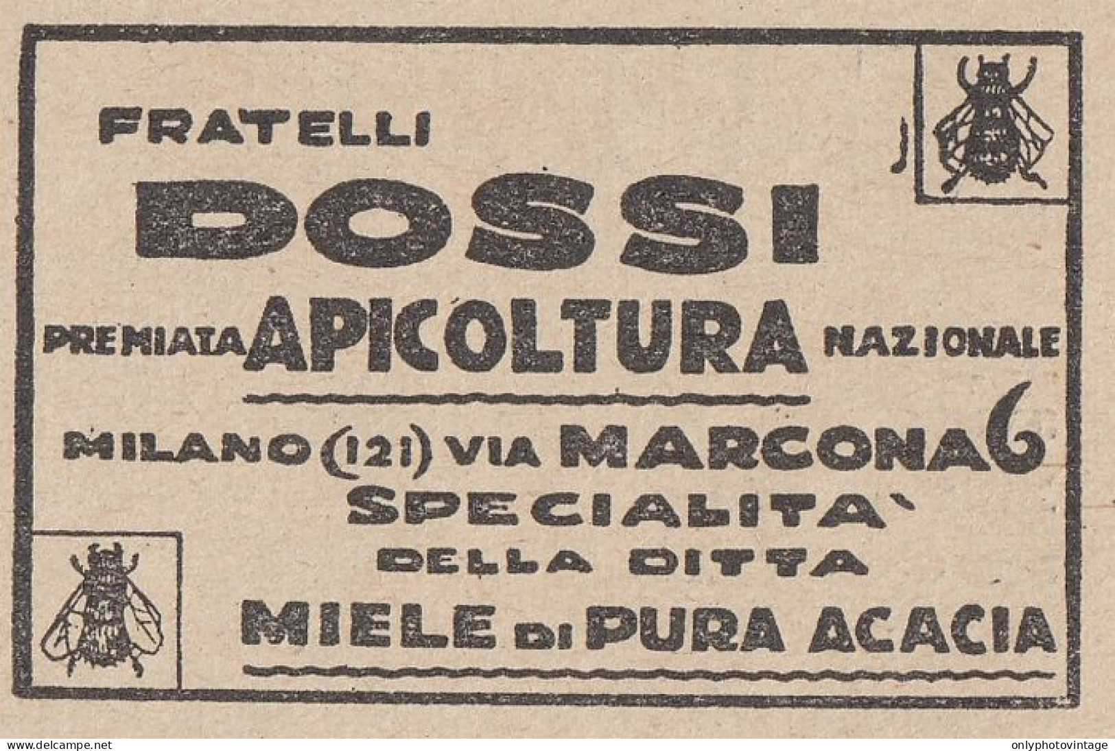 Apicoltura Fratelli Dossi - Milano - 1927 Pubblicità - Vintage Advertising - Publicités