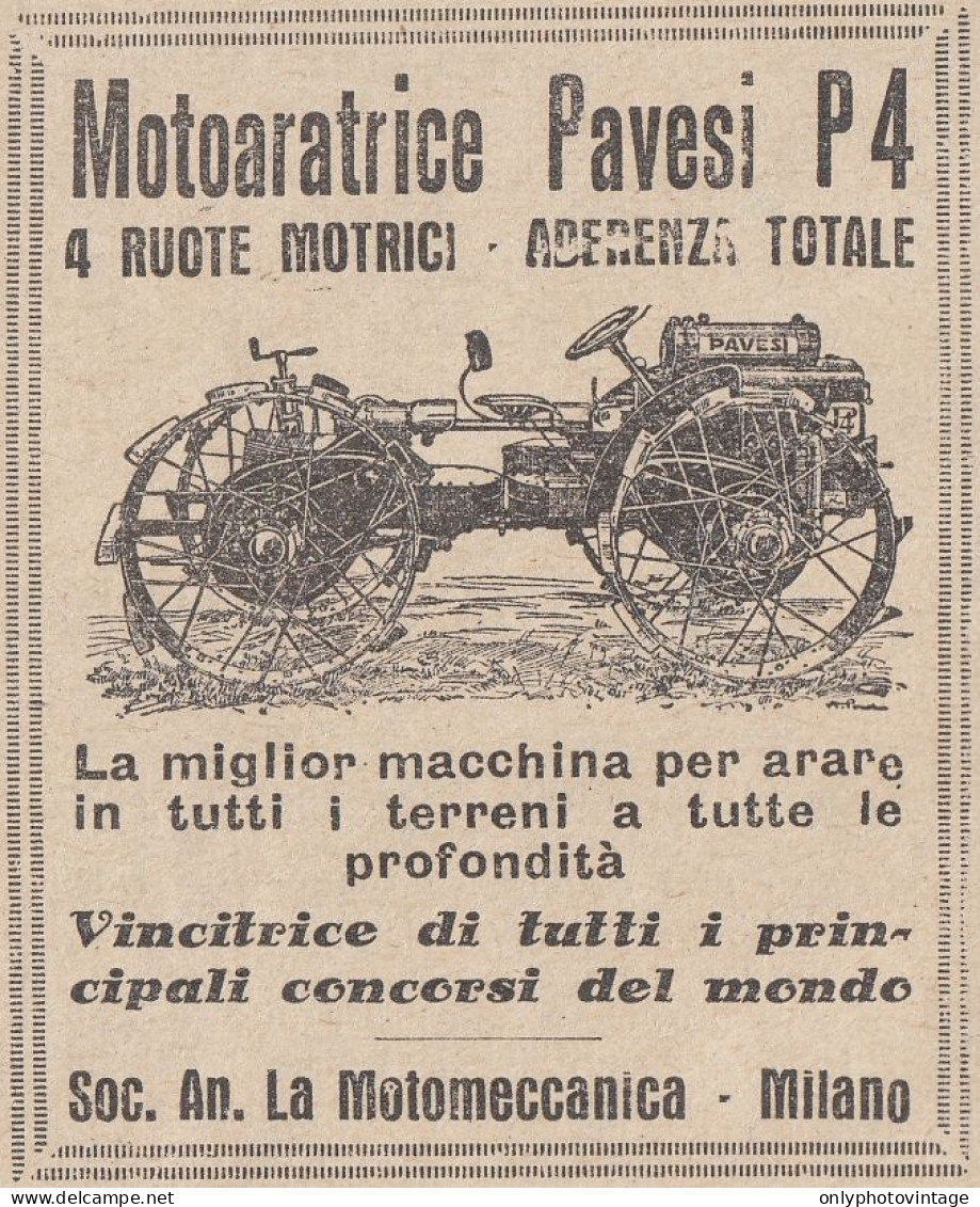 Motoaratrice Pavesi P 4 - 1927 Pubblicità Epoca - Vintage Advertising - Publicités