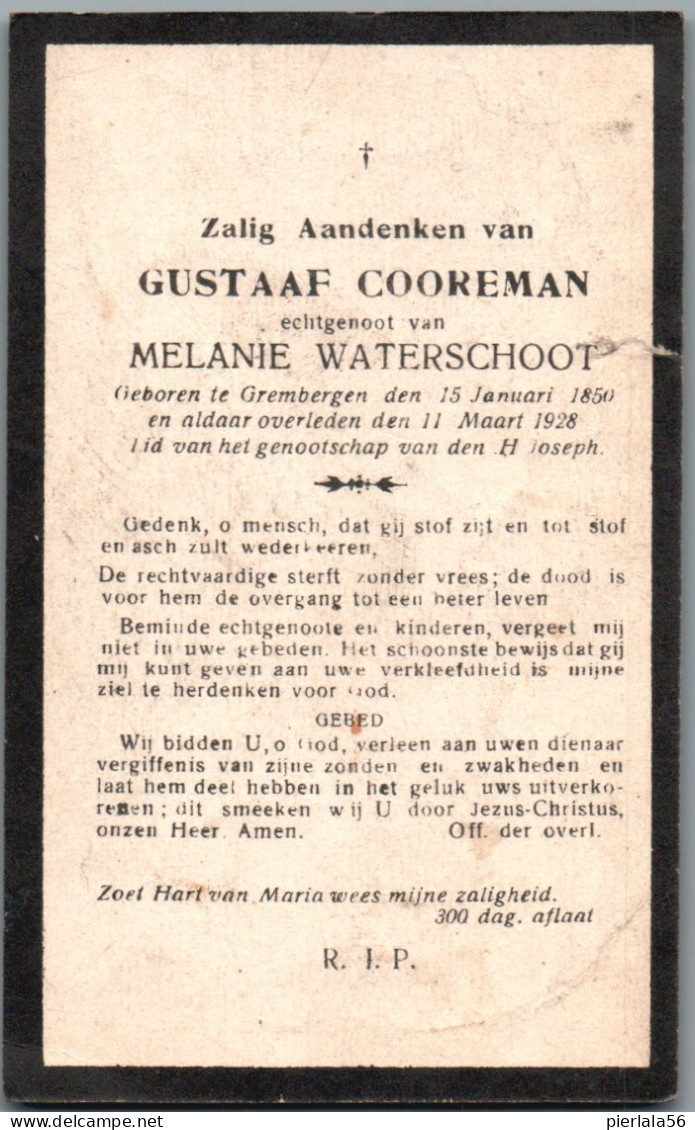 Bidprentje Grembergen - Cooreman Gustaaf (1850-1928) Scheurtje - Images Religieuses