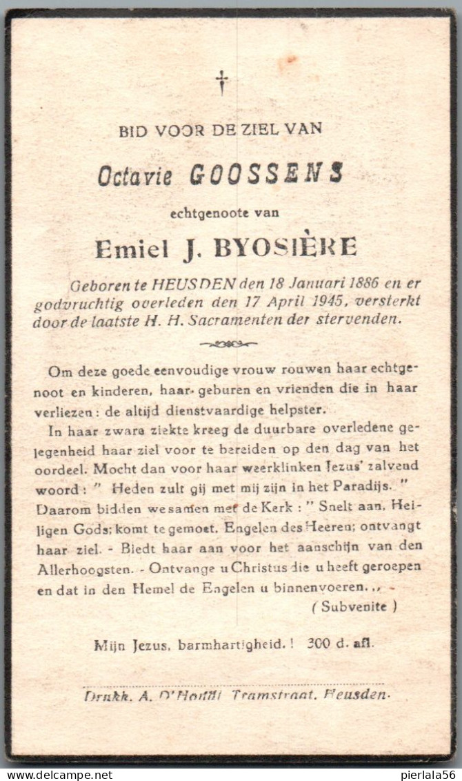 Bidprentje Heusden - Goossens Octavie (1886-1945) - Devotion Images