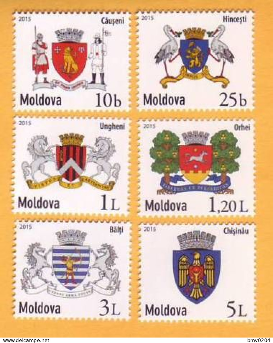 2015 Moldova Moldavie Coats Of Arms Of Cities. Orhei, Ungheni, Hincesti, Causeni, Balti, Chisinau, 6v Mint - Postzegels