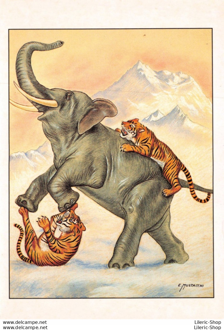Illustrateur MUSTACCHI Cpm Animaux Éléphant Attaqué Par 2 Tigres ♥♥♥ - Tiger