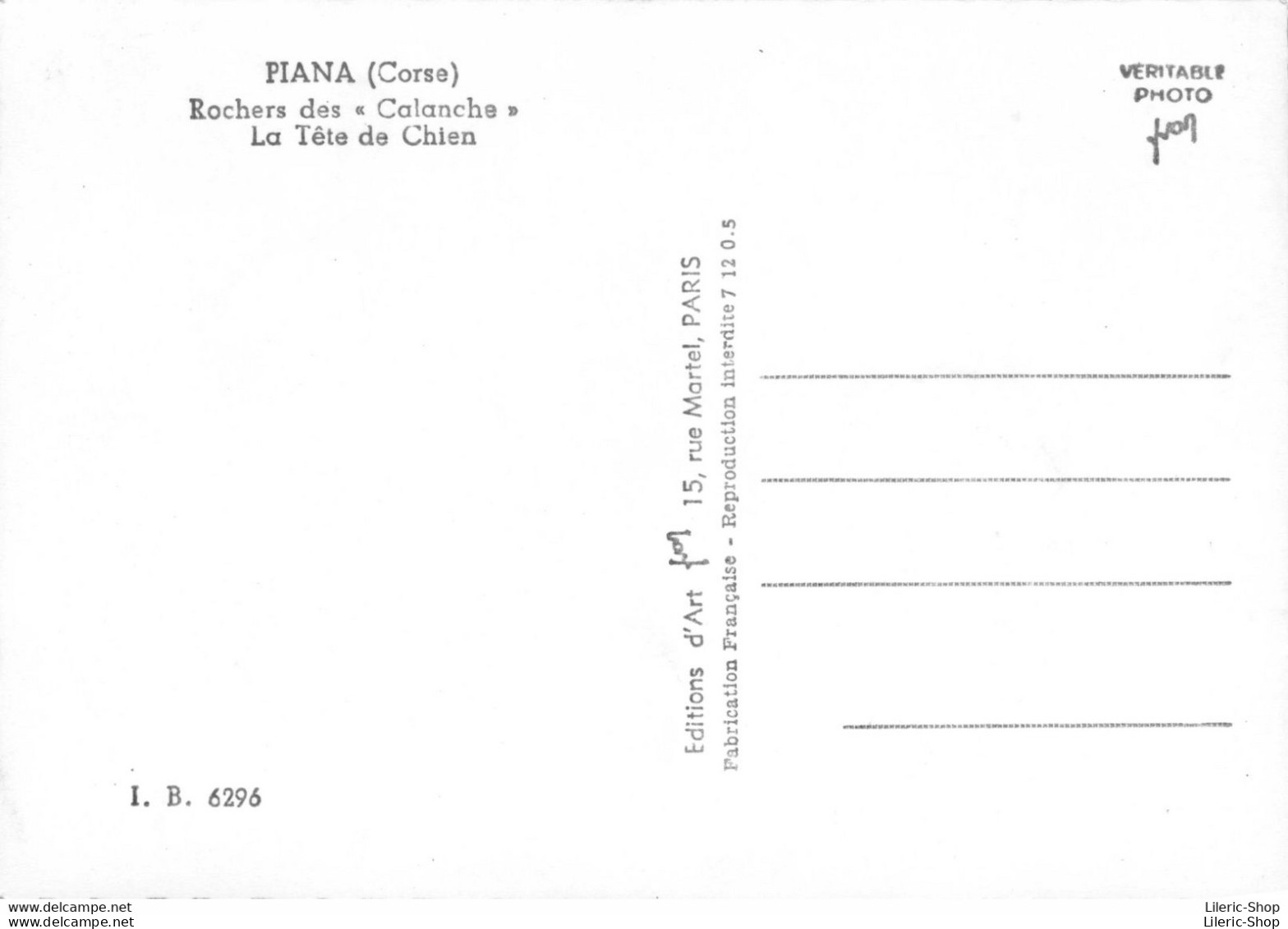 [20] [2A] PIANA - Rochers Des « Calanche » La Tête De Chien  Cpsm ± 1960 ♥♥♥ - Sonstige & Ohne Zuordnung