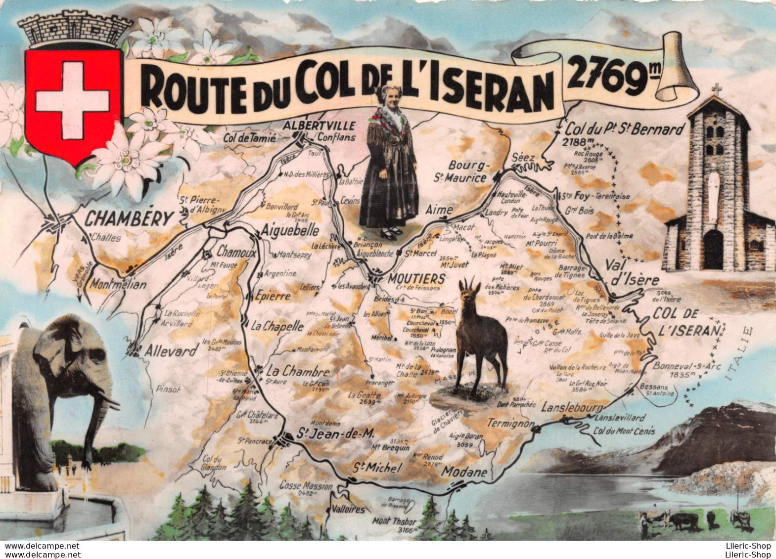 [73] Carte Géographique De Savoie - ROUTE DU COL DE L'ISERAN - Blason -  CPSM GF ± 1960 - ♥♥♥ - Autres & Non Classés