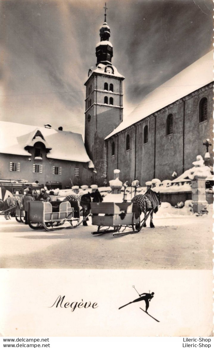 [74] MEGEVE L'Eglise Et Les Traineaux.. Cpsm  1955 ♦♦♦ - Megève