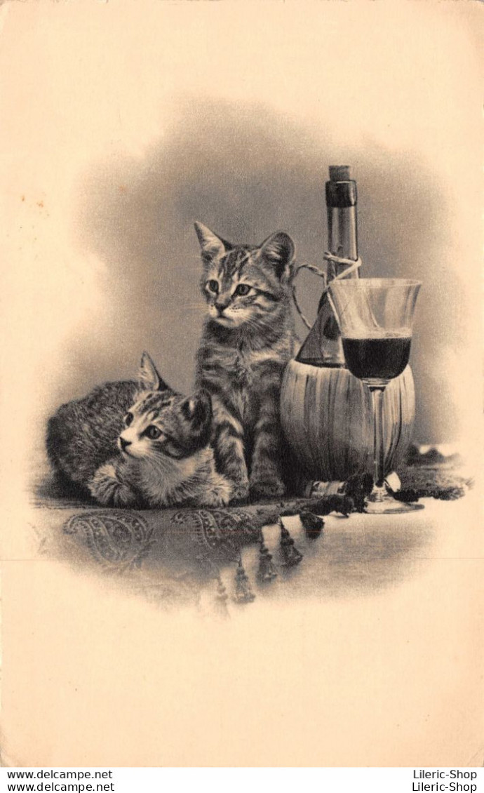 CHATS CHATONS  Près D'une Bouteille Et D'un Verre De Vin ( Cat, Katze, Gato ) Cpa 1945 ♥♥♥ - Katzen