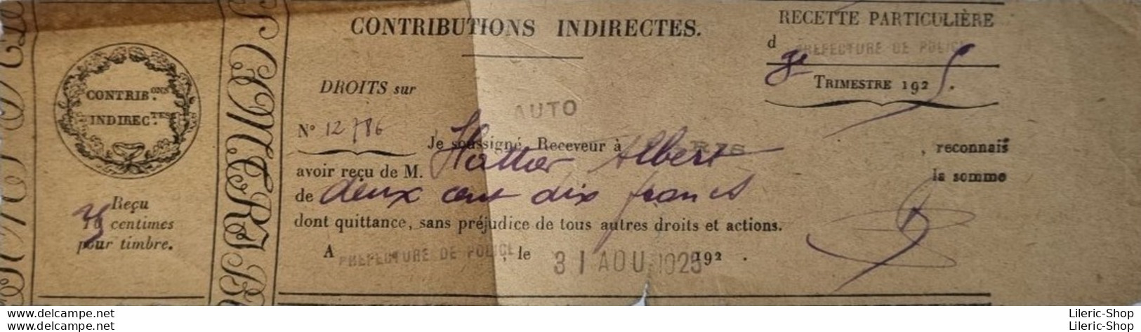 Permis De Circulation 1925, Impôt Sur Les Automobiles - REÇU Camionnette BERLIET - Levallois-Perret - Préf. De Paris - Documents Historiques