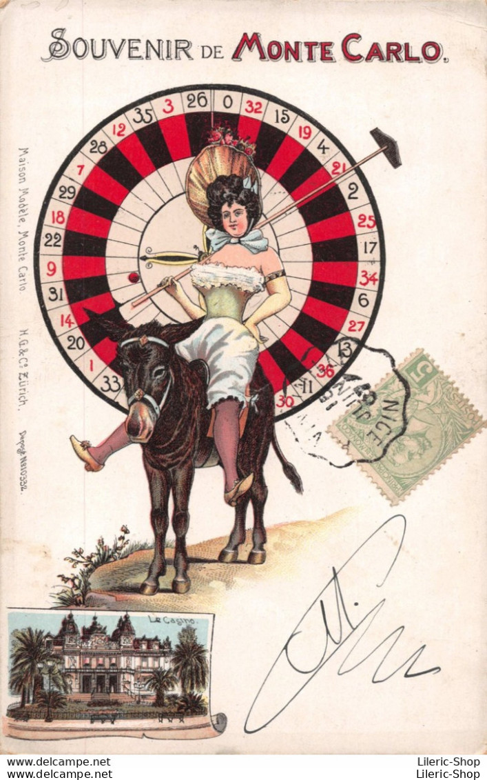 Monaco - Souvenir De Monte Carlo - Casino - Roulette - Jeux - Ane - Croupière En Dessous Sexy Cpa Dos Simple 1907 ♦♦♦ - Monte-Carlo