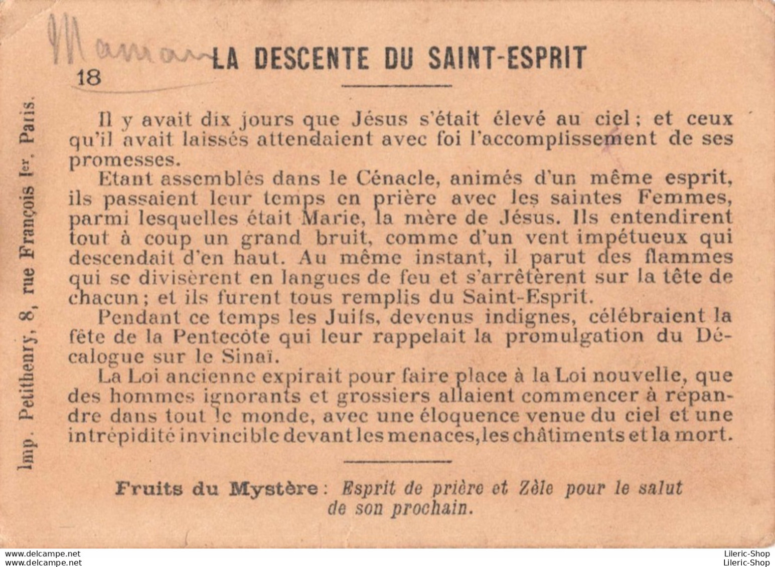 BEL ENSEMBLE 8  IMAGES PIEUSES " FRUITS DU MYSTÈRE " Bon état - Images Religieuses