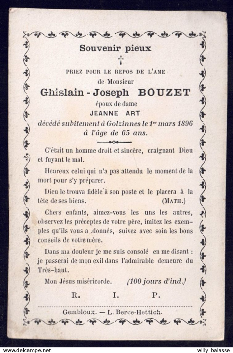 ++ Image Religieuse - Image Pieuse - Faire Part Décès - BOUZET - Art - GOLZINNES  1831 - 1896 - Ed. Dopter  // - Devotion Images