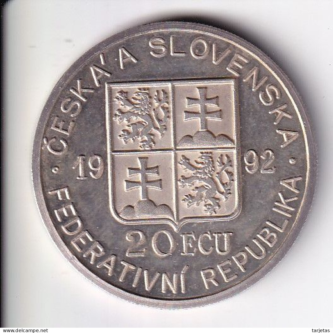 MONEDA DE PLATA DE CHECOSLOVAQUIA DE 20 ECU DEL AÑO 1992 (SILVER-ARGENT) RARA - Cecoslovacchia