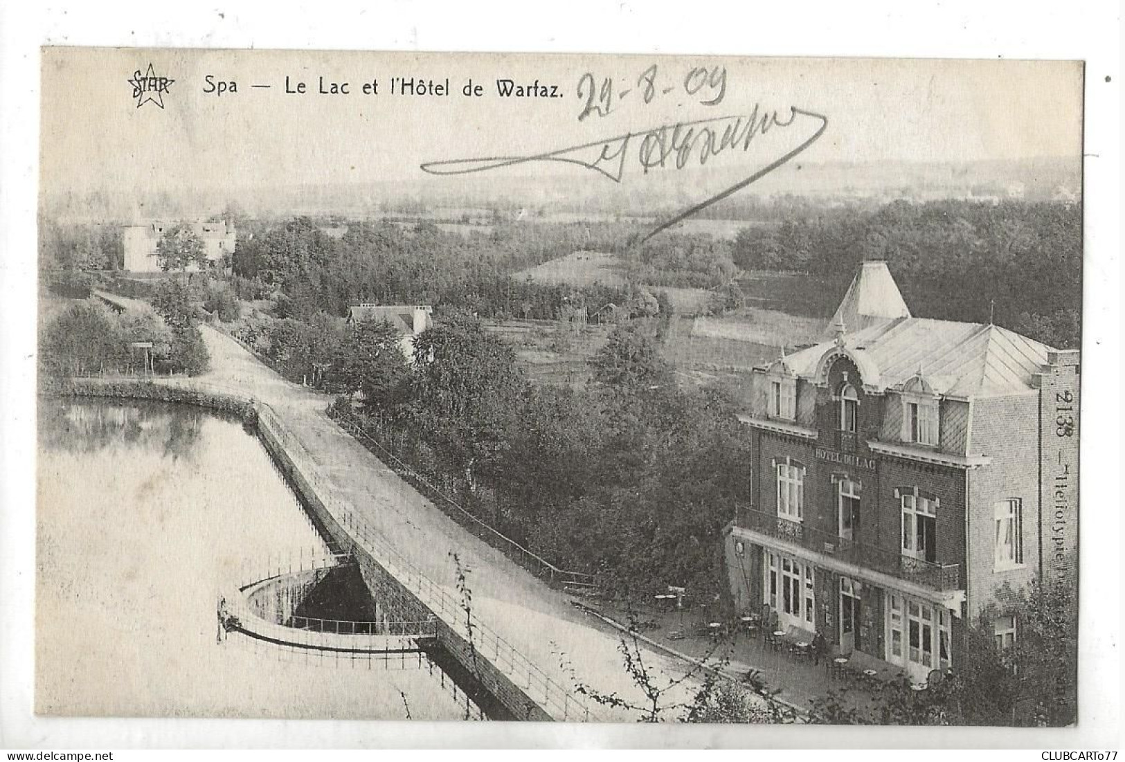 Spa (Belgique, Liège) : Vue Panoramique De L'Hôtel De Warfaz Au Bord Du Lac En 1909 PF. - Spa
