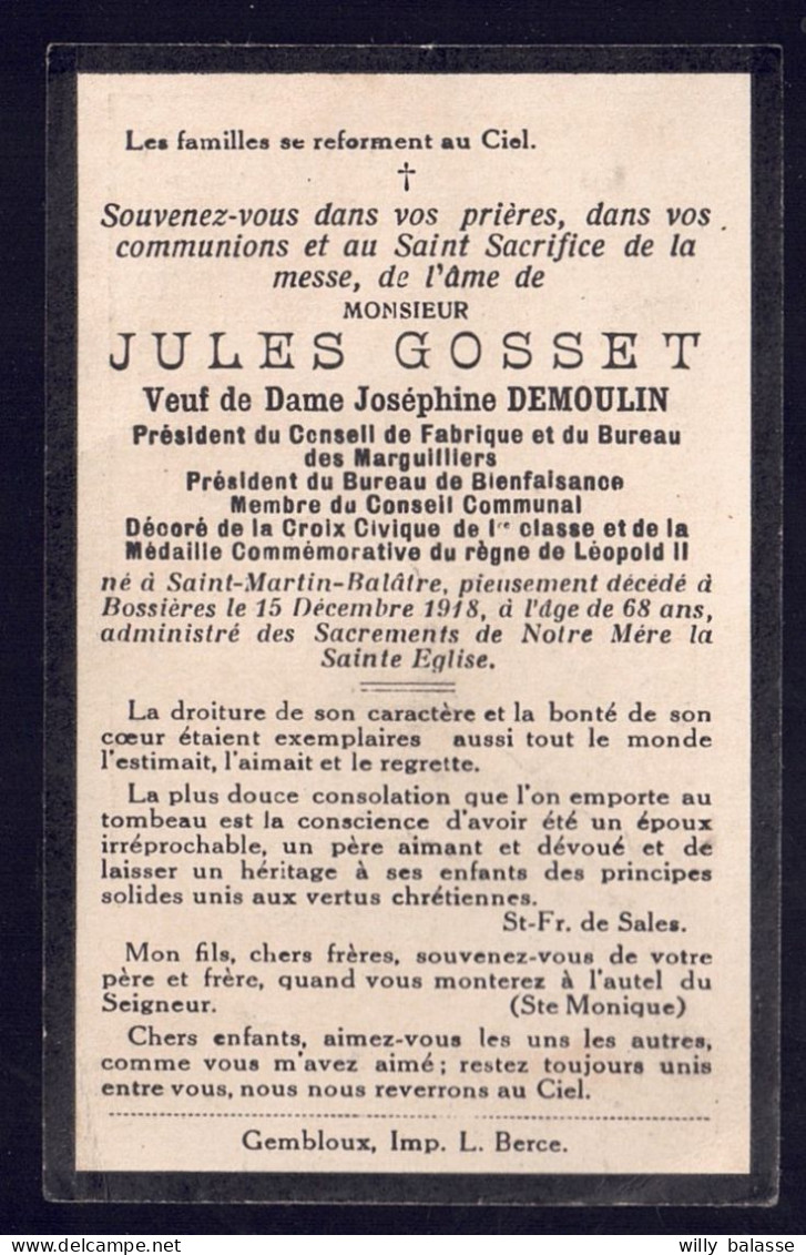 ++ Image Religieuse - Image Pieuse - Décès - GOSSET - Demoulin - Président Marguilliers - ST MARTIN BALATRE 1850 - 1918 - Devotion Images
