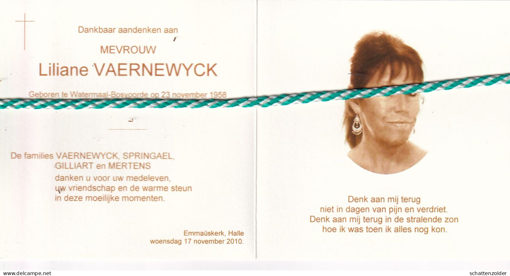 Liliane Vaernewyck, Watermaal-Bosvoorde 1958, Halle 2010. Foto - Obituary Notices
