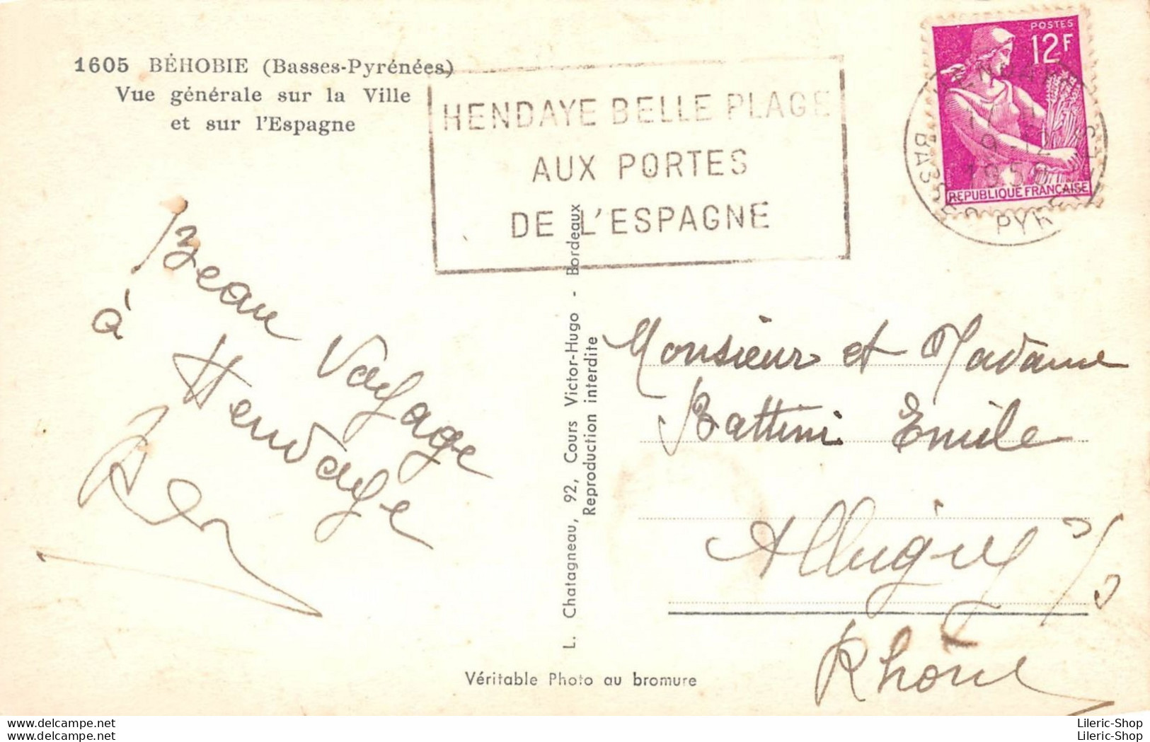 [64] BEHOBIE  Vue Générale Sur La Ville Et Sur L'Espagne - Cpsm 1958 ♦♦♦ - Sonstige & Ohne Zuordnung