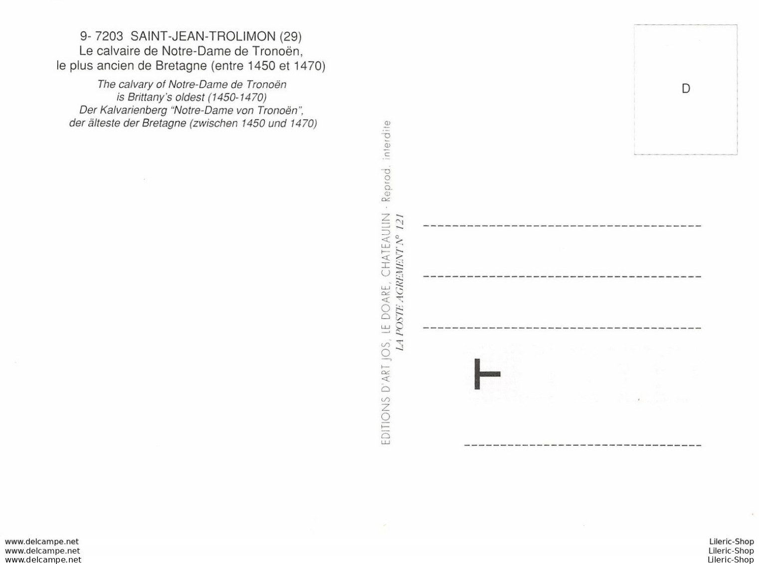 [29] SAINT-JEAN-TROLIMON -LE CALVAIRE DE NOTRE-DAME DE TRONOËN -ÉDITIONS D'ART JOS - CPM ♥♥♥ - Saint-Jean-Trolimon