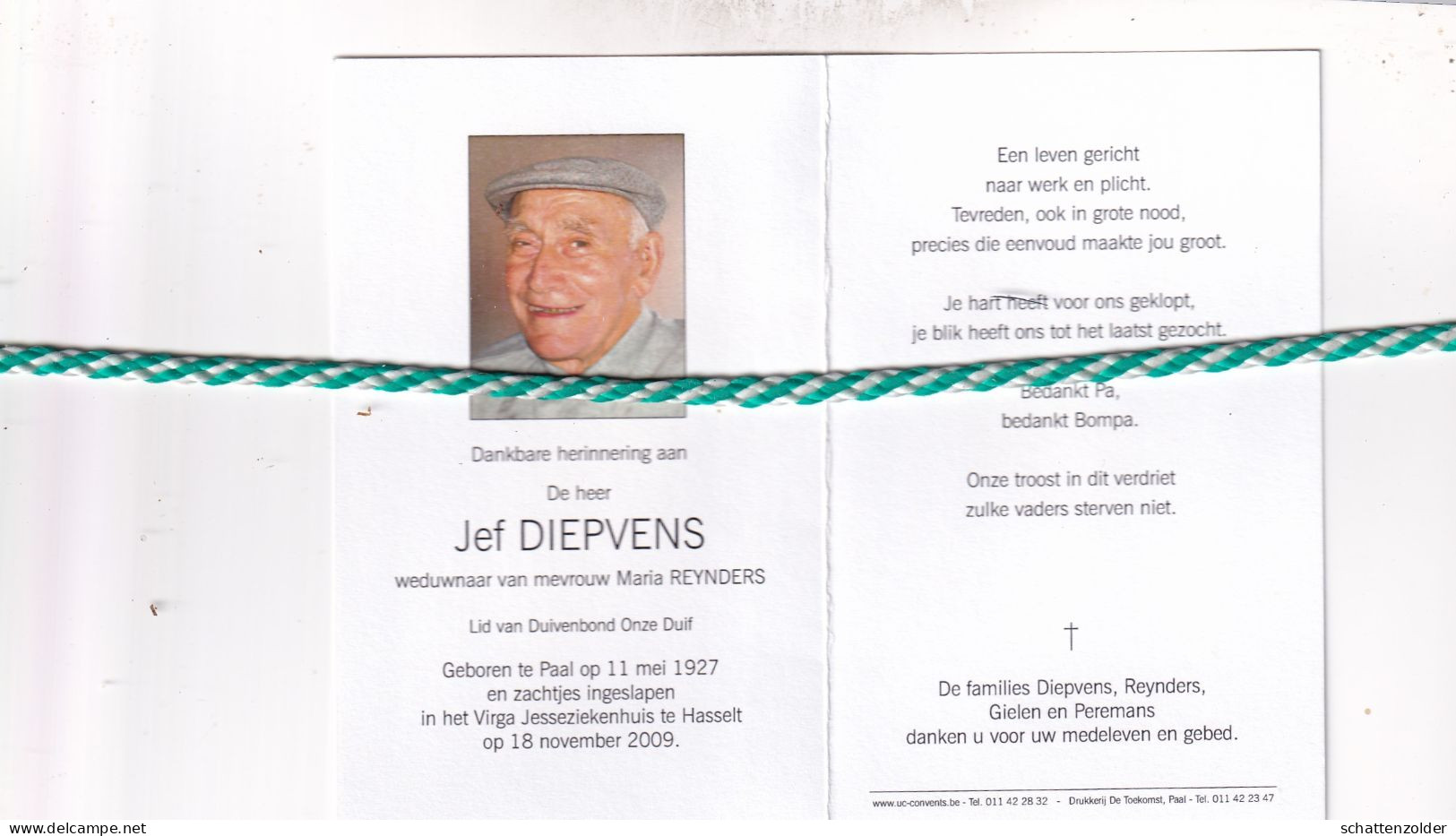 Jef Diepvens-Reynders, Paal 1927, Hasselt 2009. Foto - Todesanzeige