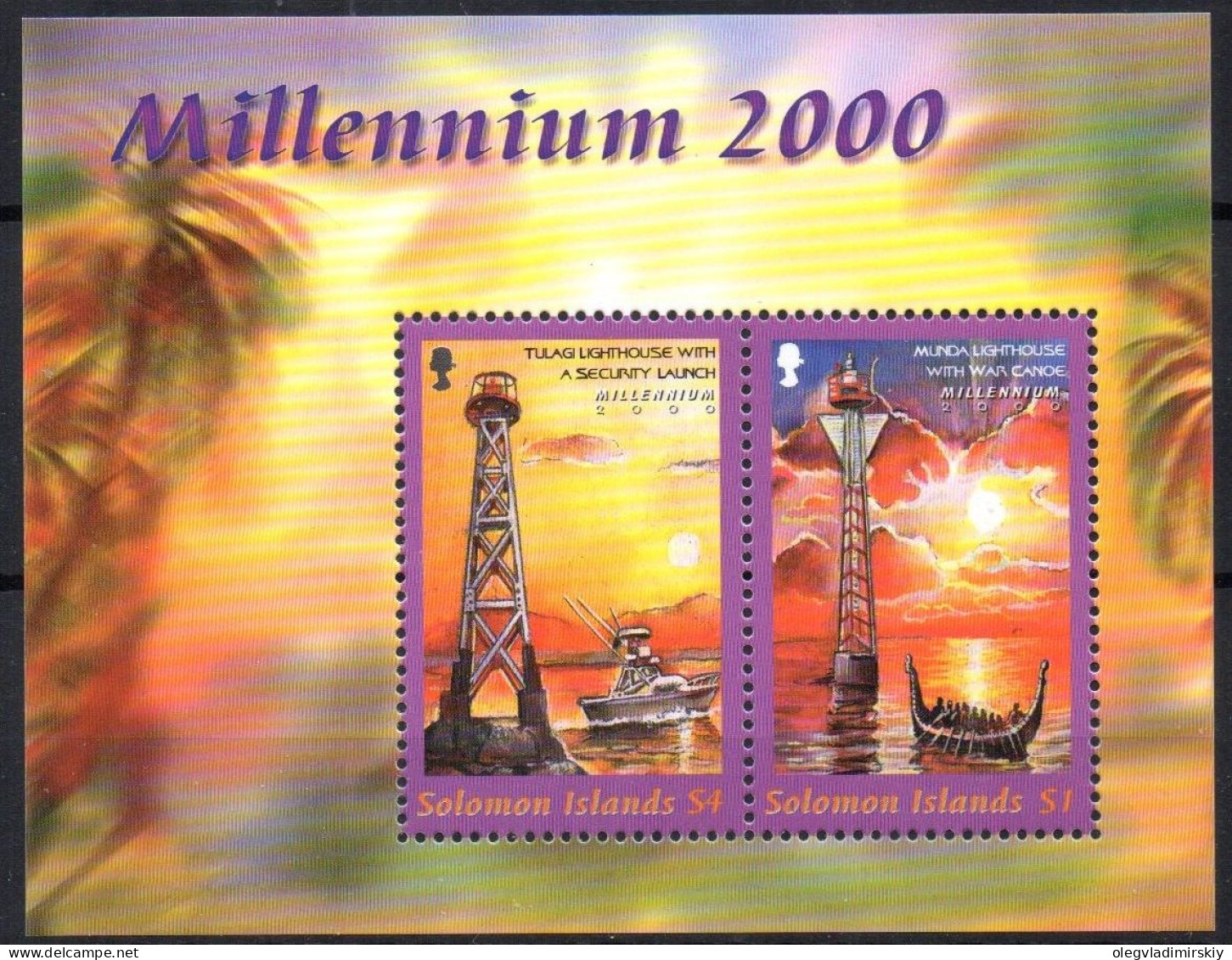 Solomon Islands 2000 Millenium Lighthouses Boats Set Of 2 Stamps In Block MNH - Salomoninseln (Salomonen 1978-...)