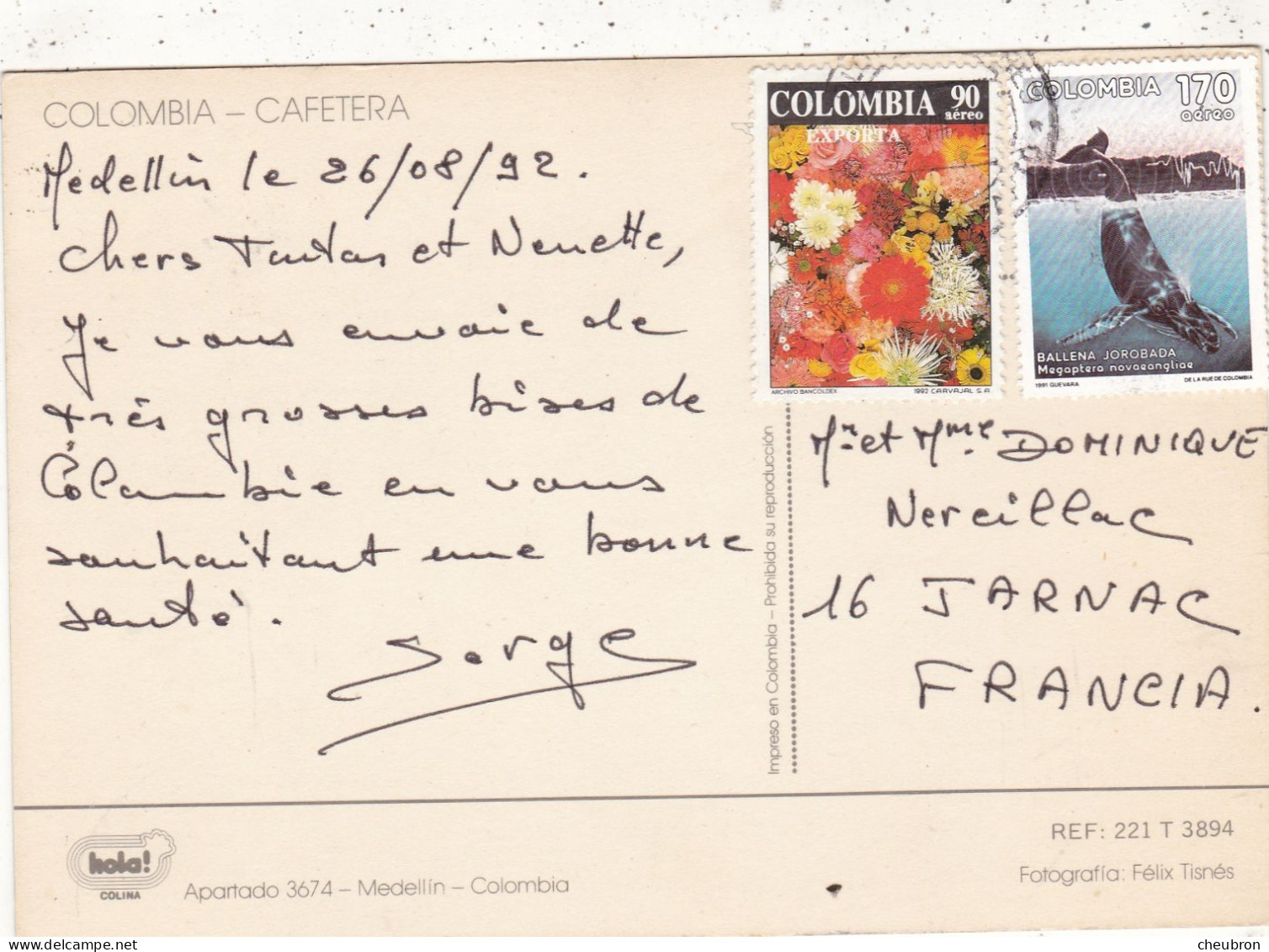 COLOMBIE. MEDELLIN (ENVOYE DE).." CAFETERA " .ANNEE 1992 + TEXTE + TIMBRE - Colombia