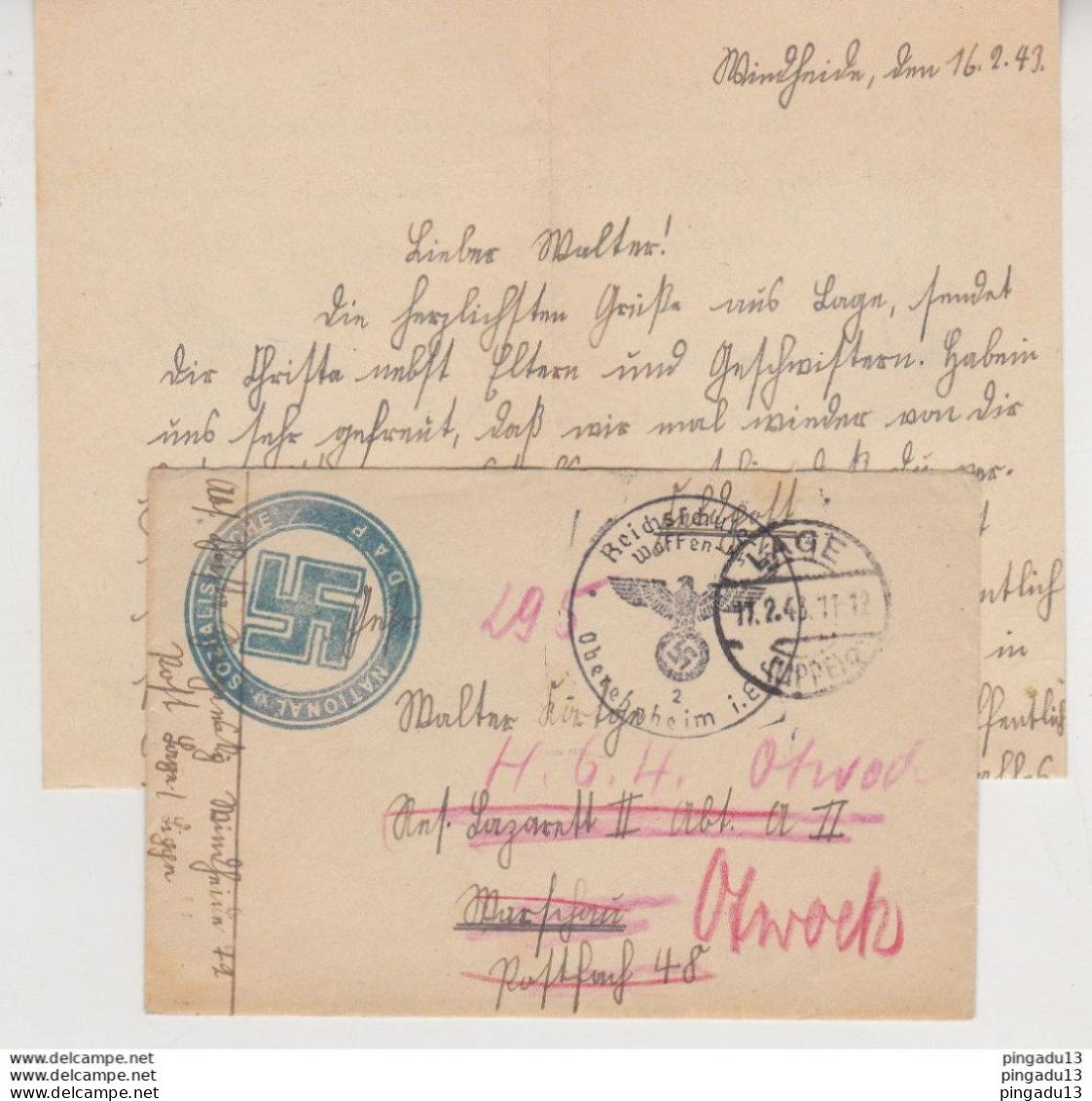 Fixe WW2 Lage Lippe Lettre Et Son Contenu En-tête National Sozialische DAP 11 Février 1943 Feldpost - Brieven En Documenten