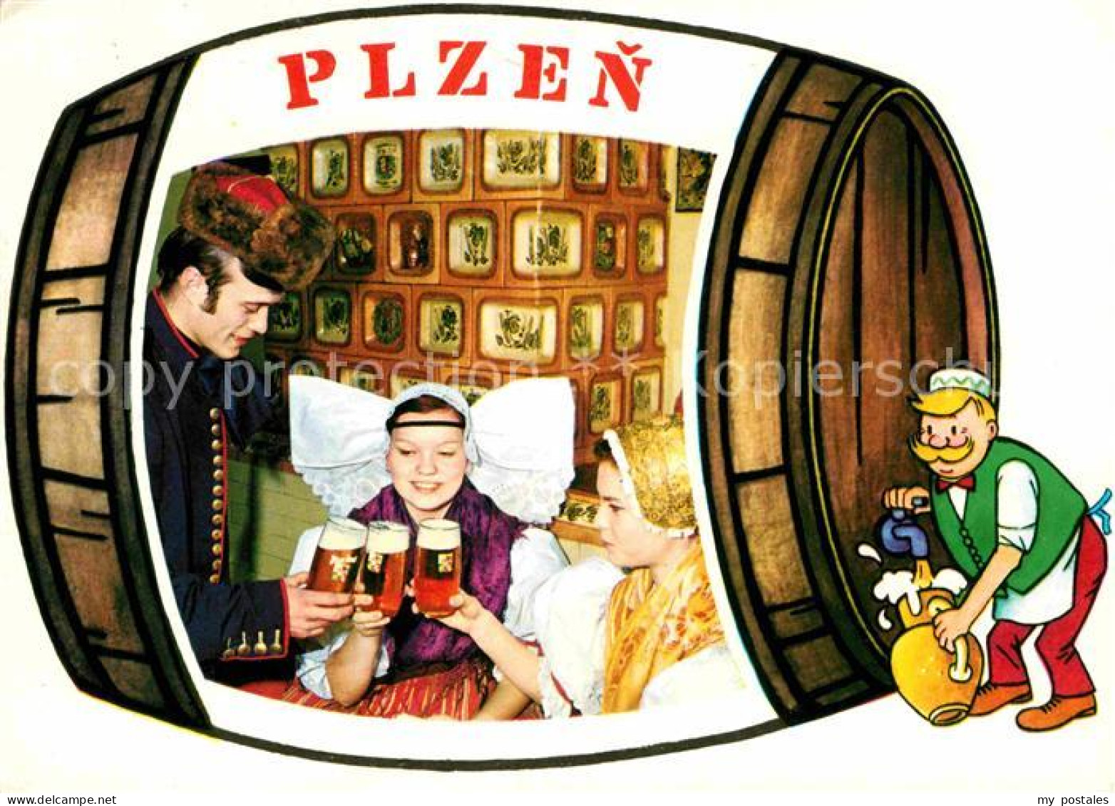 72679739 Plzen Pilsen Bierfass Karikatur Gaststube Trachten Plzen Pilsen - Czech Republic
