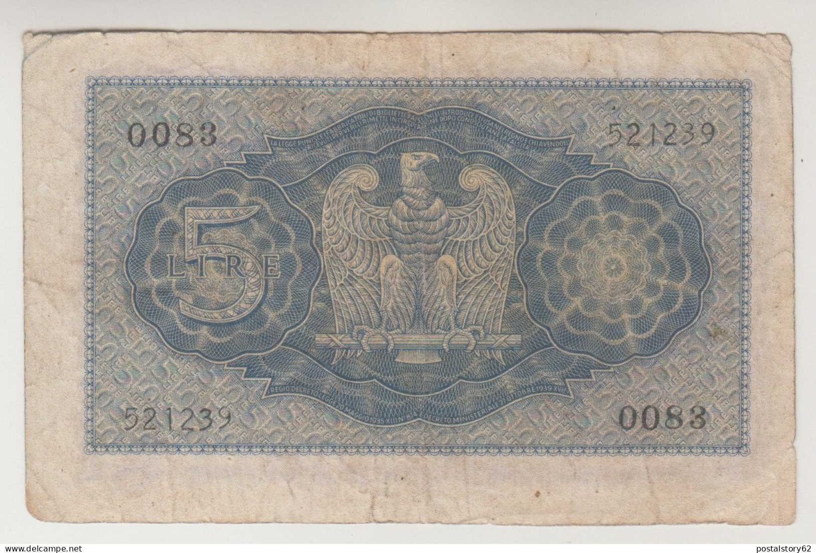 Biglietto Di Stato, Banconota Da Lire 5 - Regno D'Italia - 1940 Cons. BB - Regno D'Italia – 5 Lire