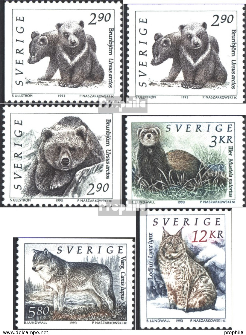Schweden 1756A,D,1757D,1758A, 1759A,1760C (kompl. Ausg.) Postfrisch 1993 Wildtiere - Ongebruikt