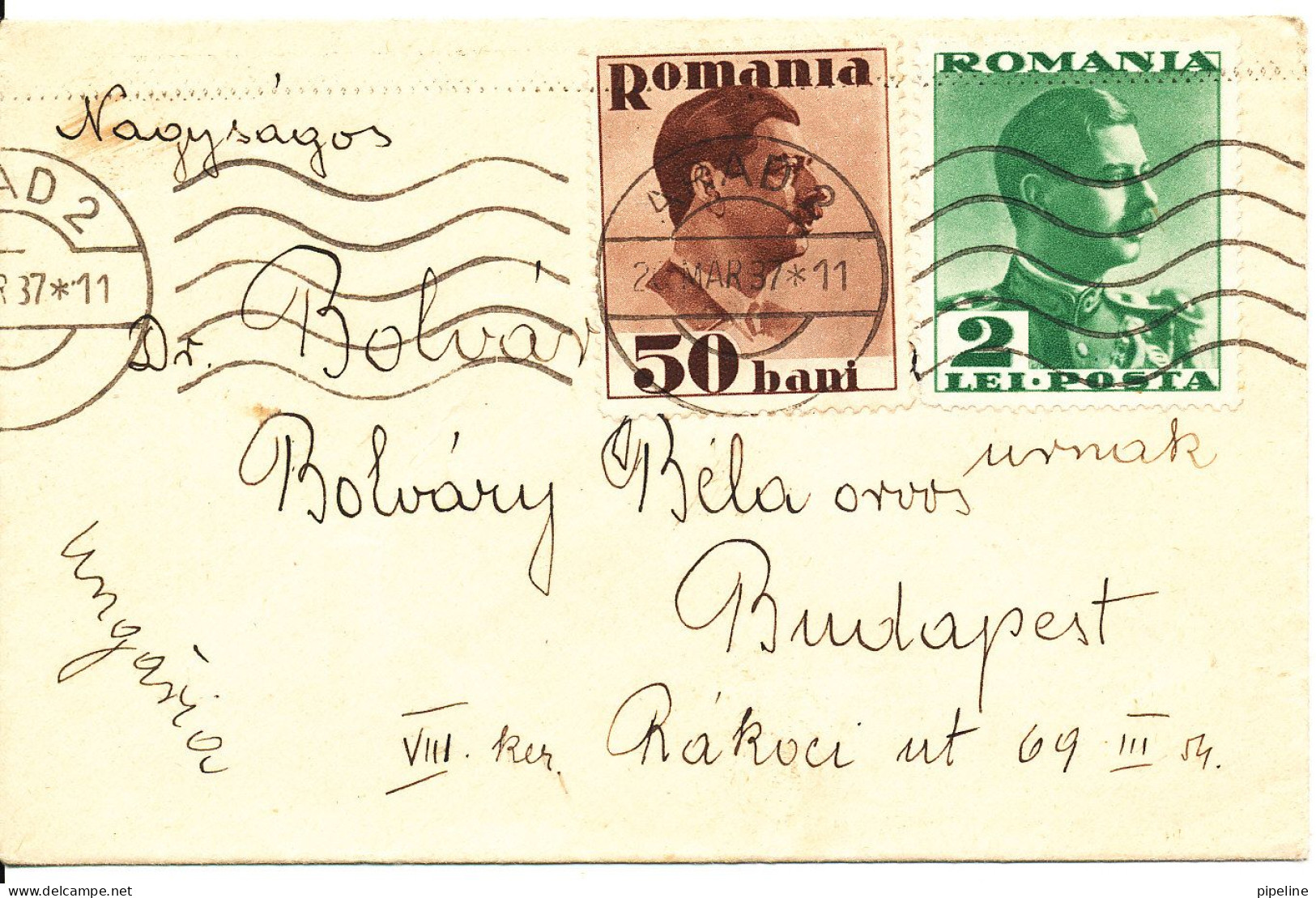 Romania Cover Sent To Hungary Arad 10-3-1937 - Briefe U. Dokumente