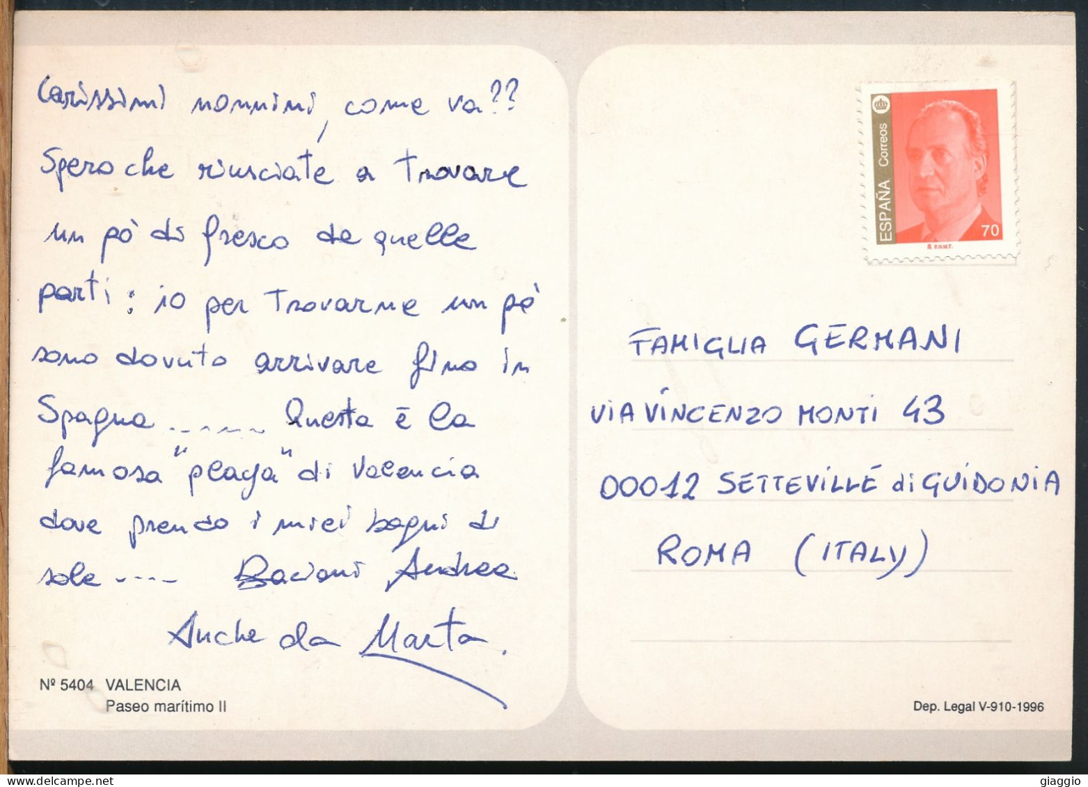 °°° 31039 - SPAIN - VALENCIA - PASEO MARITIMO - With Stamps °°° - Valencia