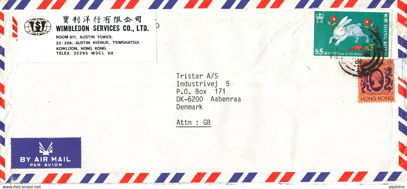 Hong Kong Air Mail Cover Sent To Denmark 1987 - Brieven En Documenten