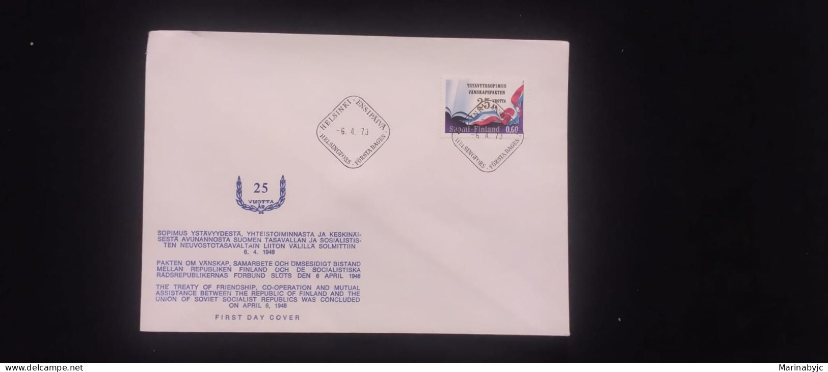 C) 1973. FINLAND. FDC. TREATY OF FRIENDSHIP WITH THE SOVIETS. XF - Altri & Non Classificati