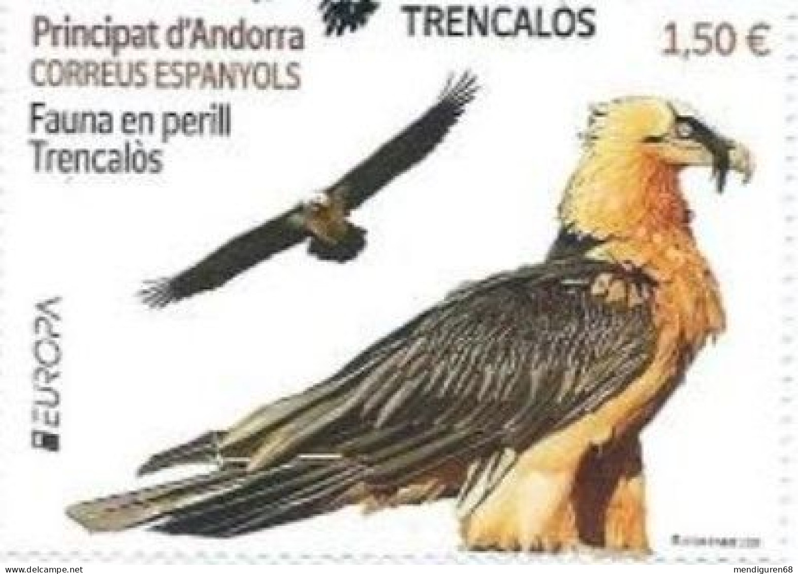 ANDORRE ANDORRA ESPAÑOLA 2021 EUROPA CEPT ENDANGERED SPECIES: BEARDED VULTURE USED MI 510 YT 500 ED 512 - Used Stamps