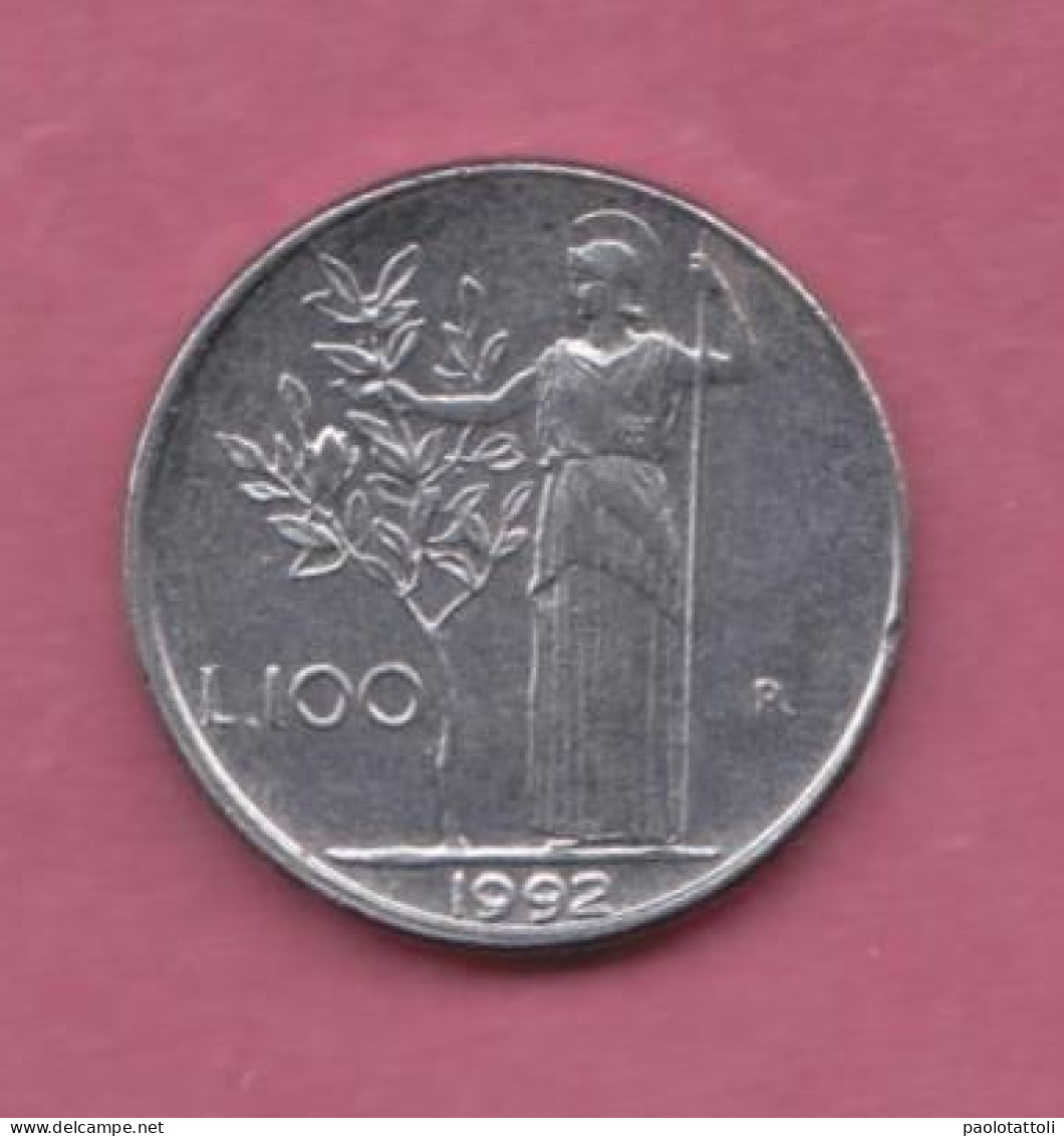 Italy, 1992- 100 Lire- (small Type)- Acmonital- Obverse Allegory Of Italian Repubblic. Reverse Goddess Minerva- - 100 Lire