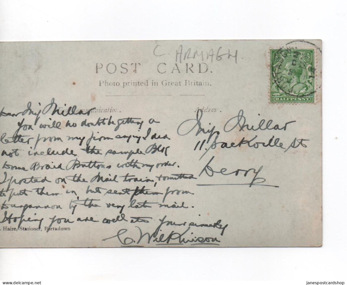 NEW ORANGE HALL - CARLETON STREET PORTADOWN - COUNTY ARMAGH - WITH PORTADOWN POSTMARK 1914 - Armagh