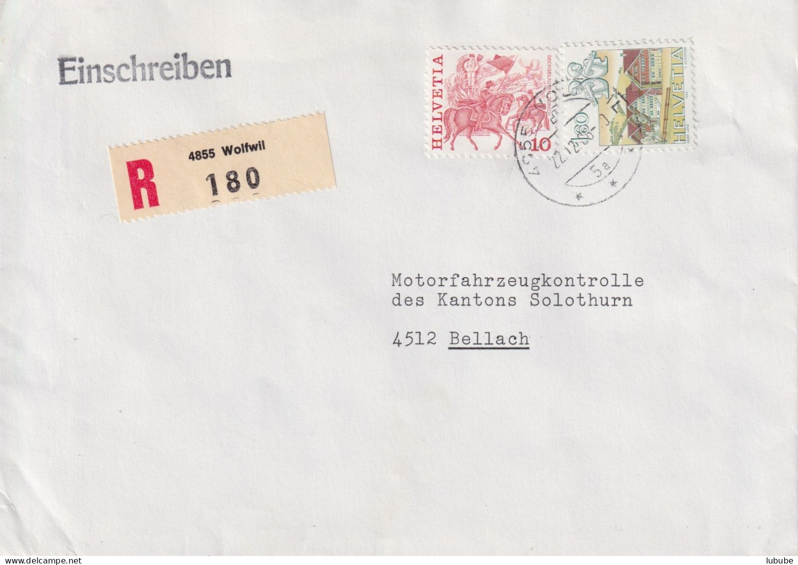 R Brief  Wolfwil - Bellach         1986 - Lettres & Documents