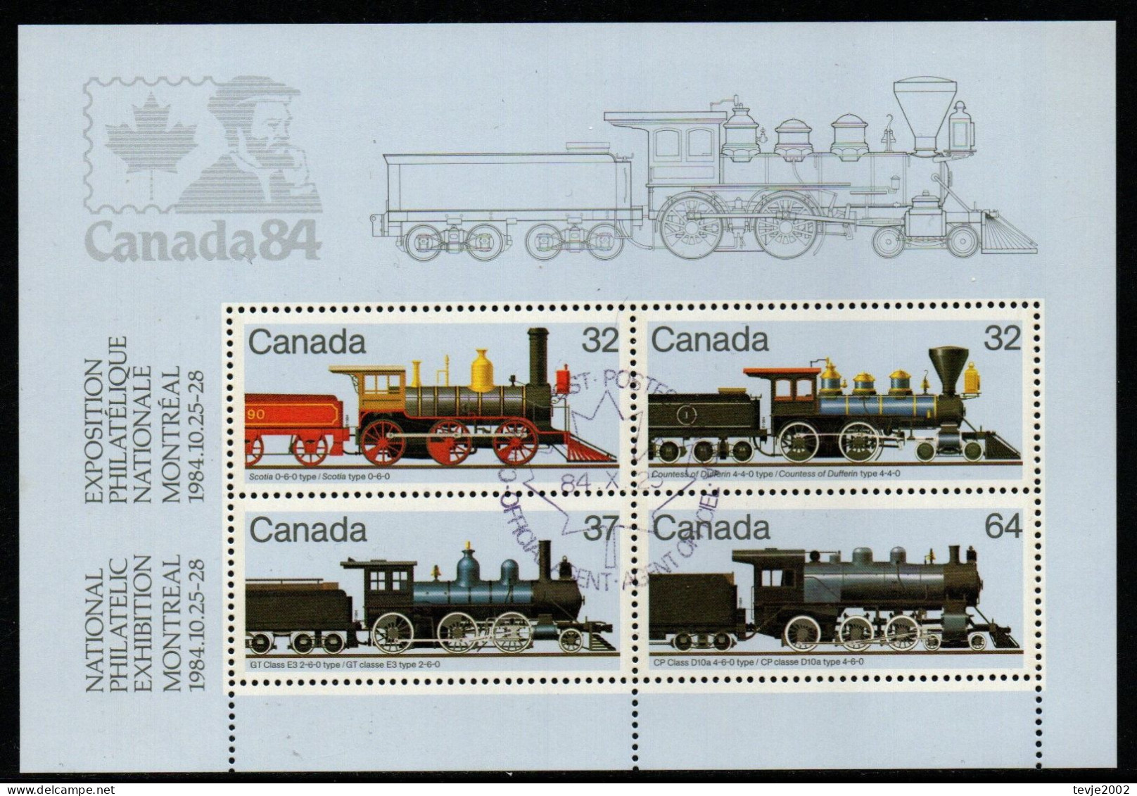 Canada Kanada 1984 - Mi.Nr. 935 - 938 Block 3 - Gestempelt Used - Eisenbahnen Railways Lokomotiven Locomotives - Trains