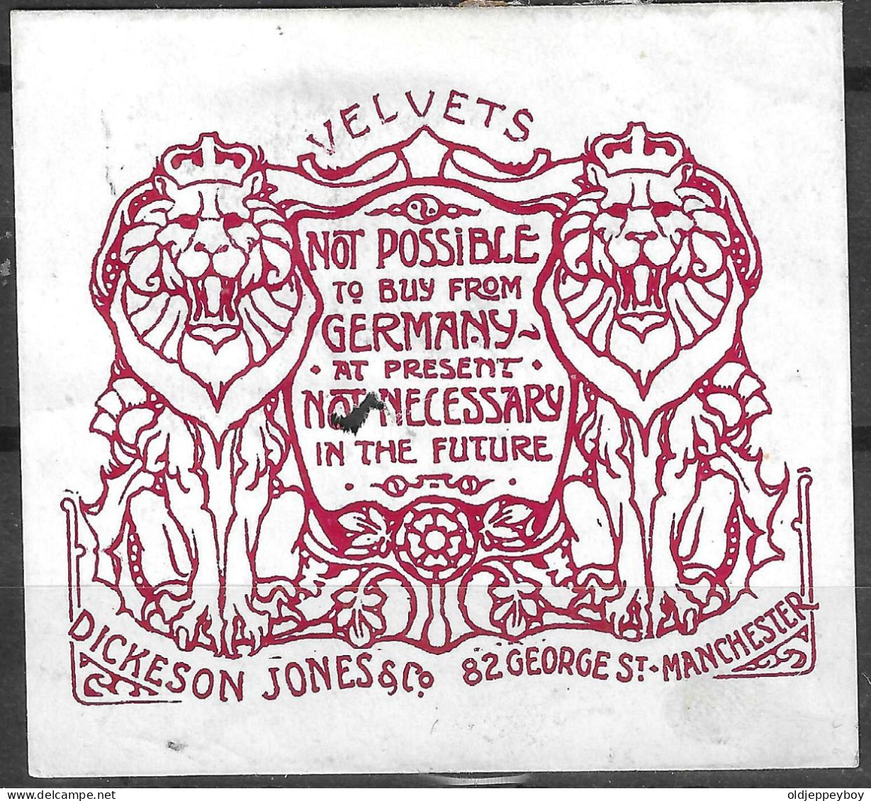 VELVETS GREAT BRITAIN ANTI GERMANY PROPAGANDA DICKESON JONES MANCHESTER Vignette Cinderella Reklamemarke - Vignetten (Erinnophilie)