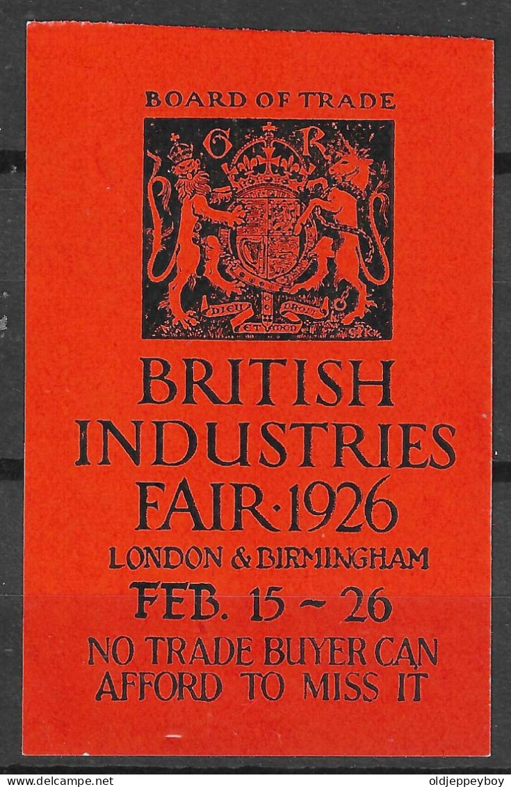  British Industries Fair 1926  London & Birmingham Vignette Cinderella Reklamemarke - Erinnophilie