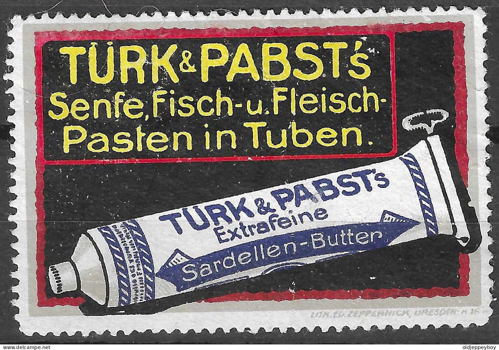 DRESDEN Turk & Pabst Anchovy Butter Beurre Anchois Poster Stamp Vignette GERMANY Gastronomy Gastronomie Food Label - Erinnophilie