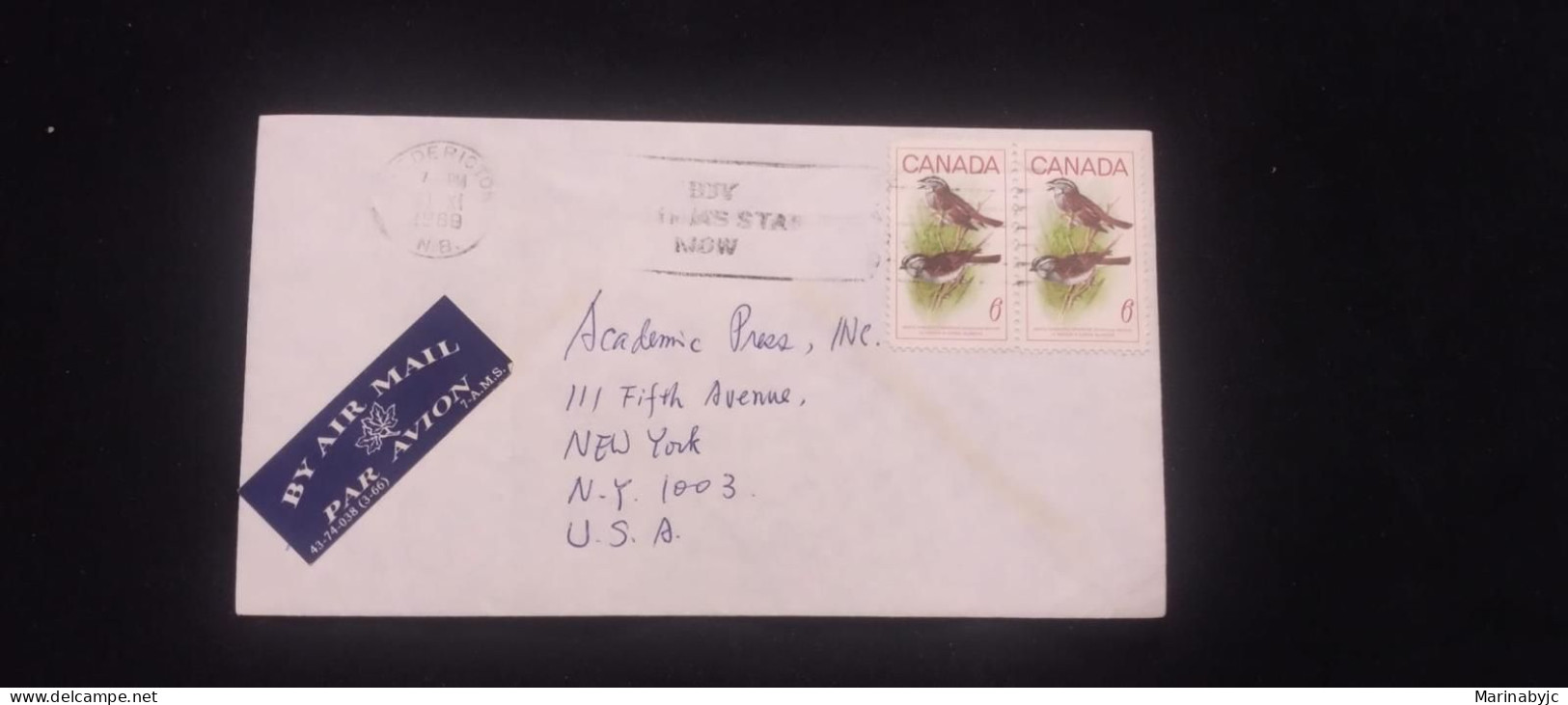 C) 1969. CANADA. AIRMAIL ENVELOPE SENT TO USA. DOUBLE STAMP. XF - America (Other)