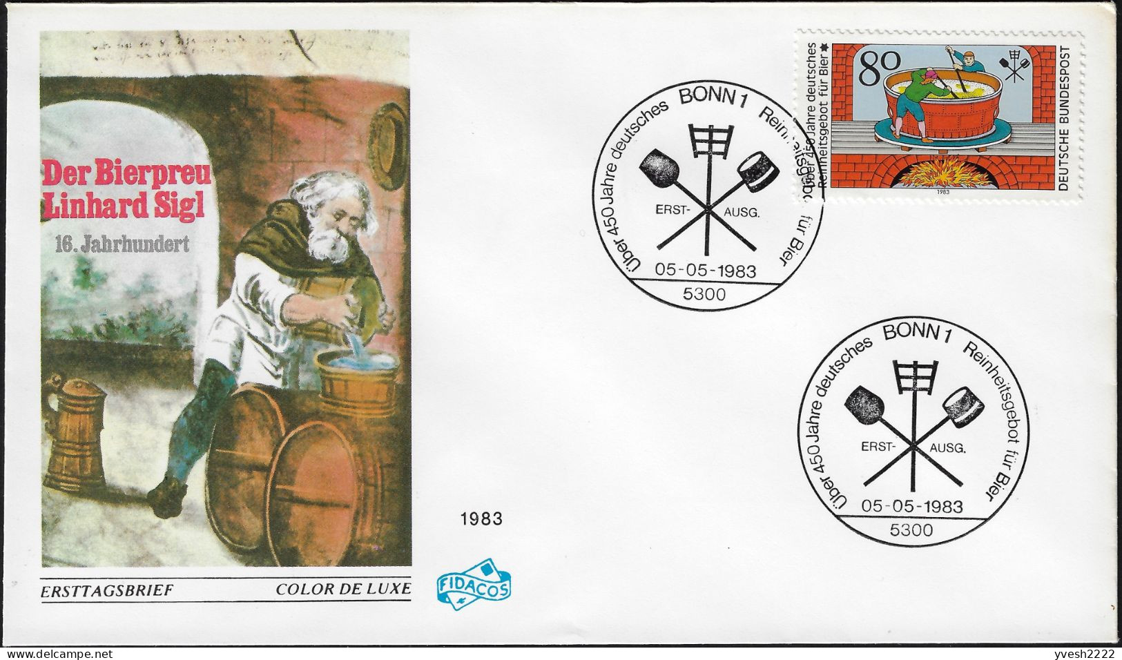 Allemagne 1983 Y&T 1011 Sur FDC. Brassage De La Bière, D'après Une Gravure Sur Cuivre De 1677 - Beers