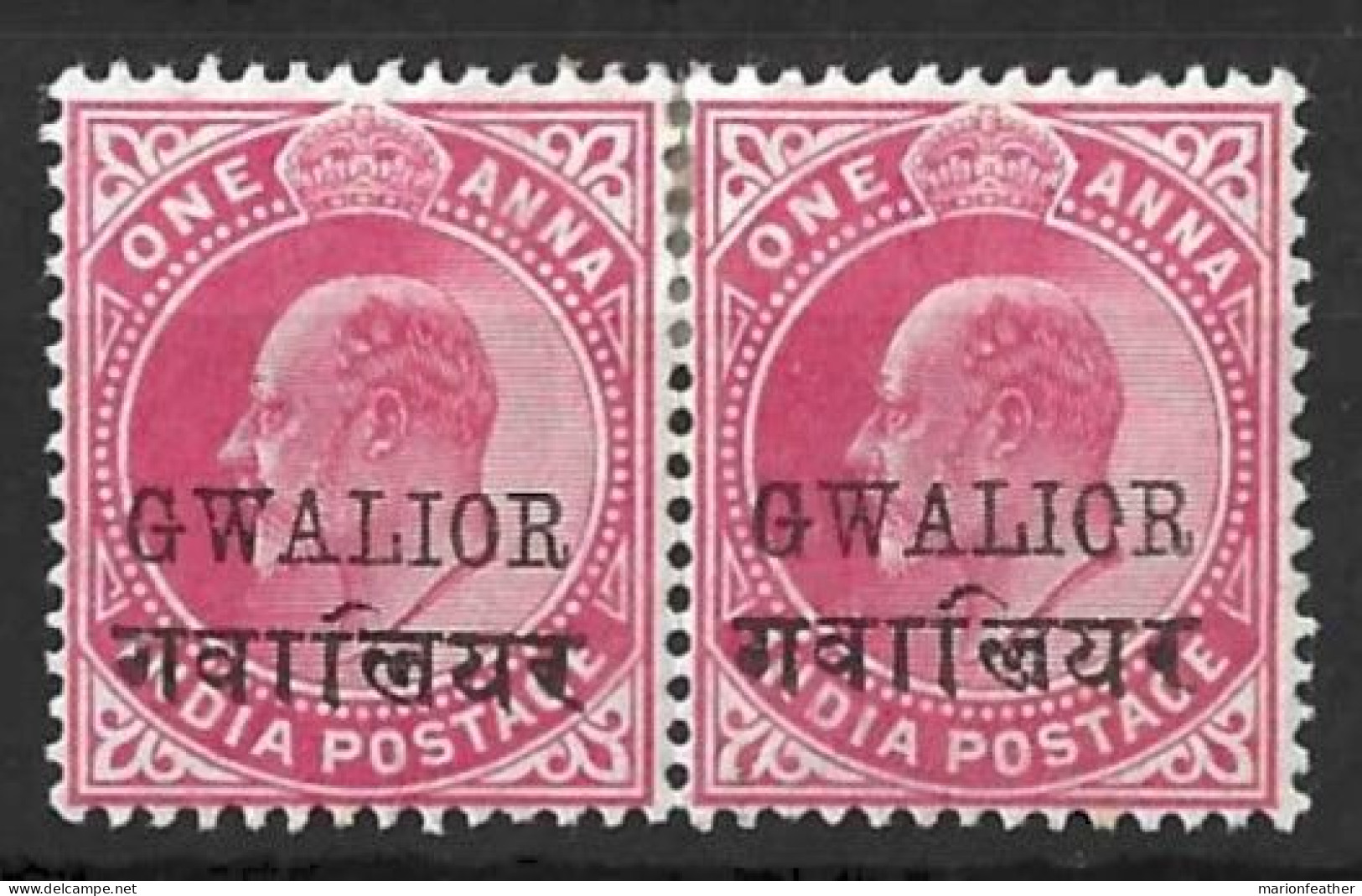 INDIA...." GWALIOR..".....KING EDWARD VI...(1901-10..).......1a X PAIR......SG49A......MH... - Gwalior