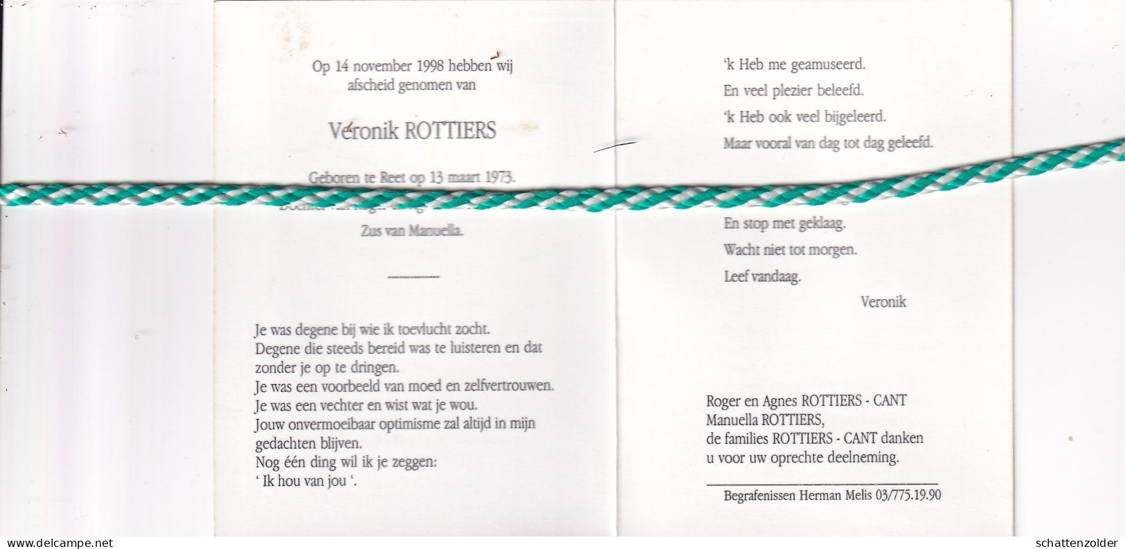 Veronik Rottiers-Cant, Reet 1973, 1998. Foto - Décès