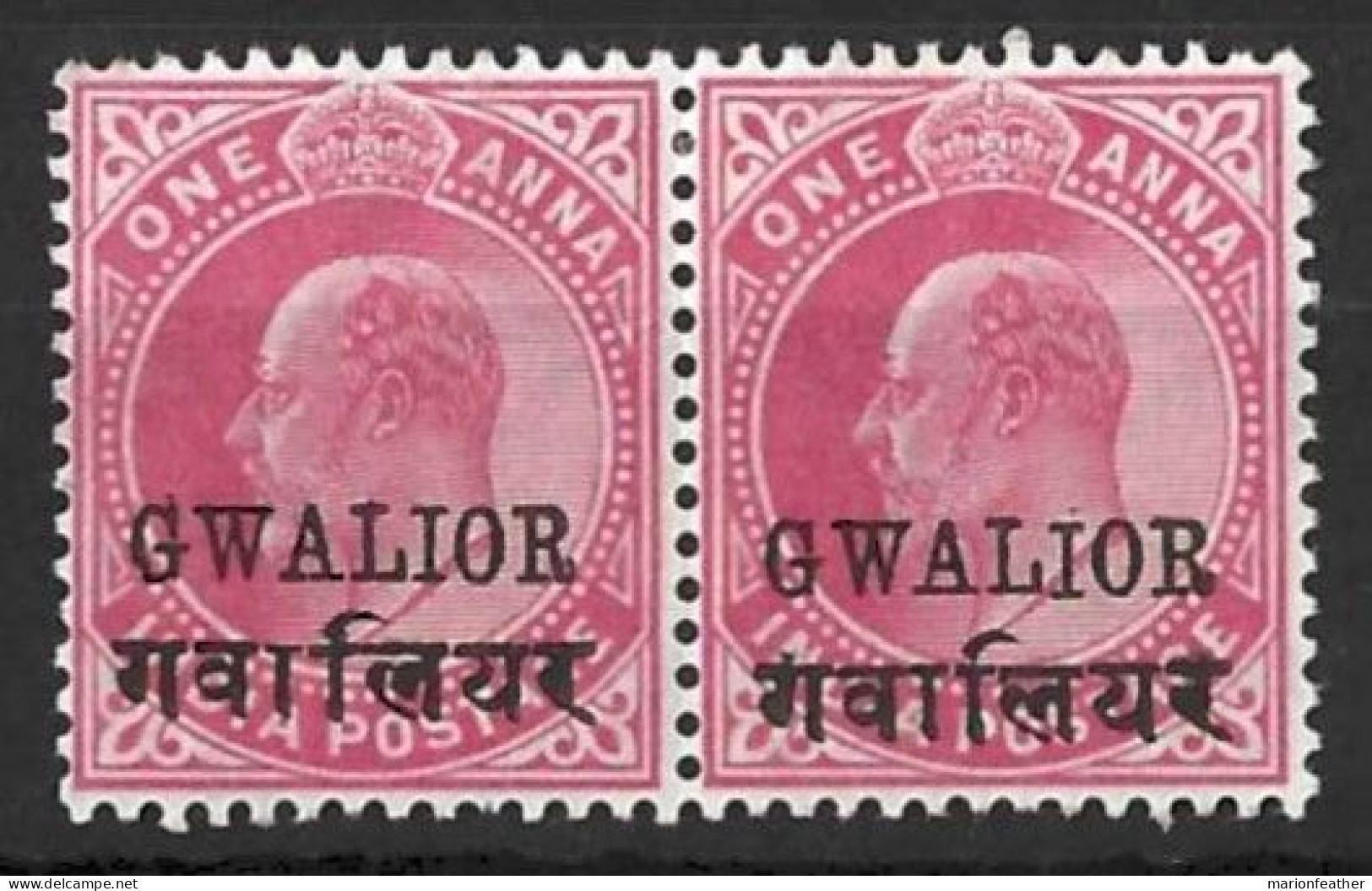 INDIA...." GWALIOR..".....KING EDWARD VI...(1901-10..).......1a X PAIR......SG49A......MH... - Gwalior